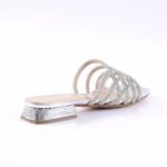 Silver strappy sandal with sparkling rhinestones and a low block heel
