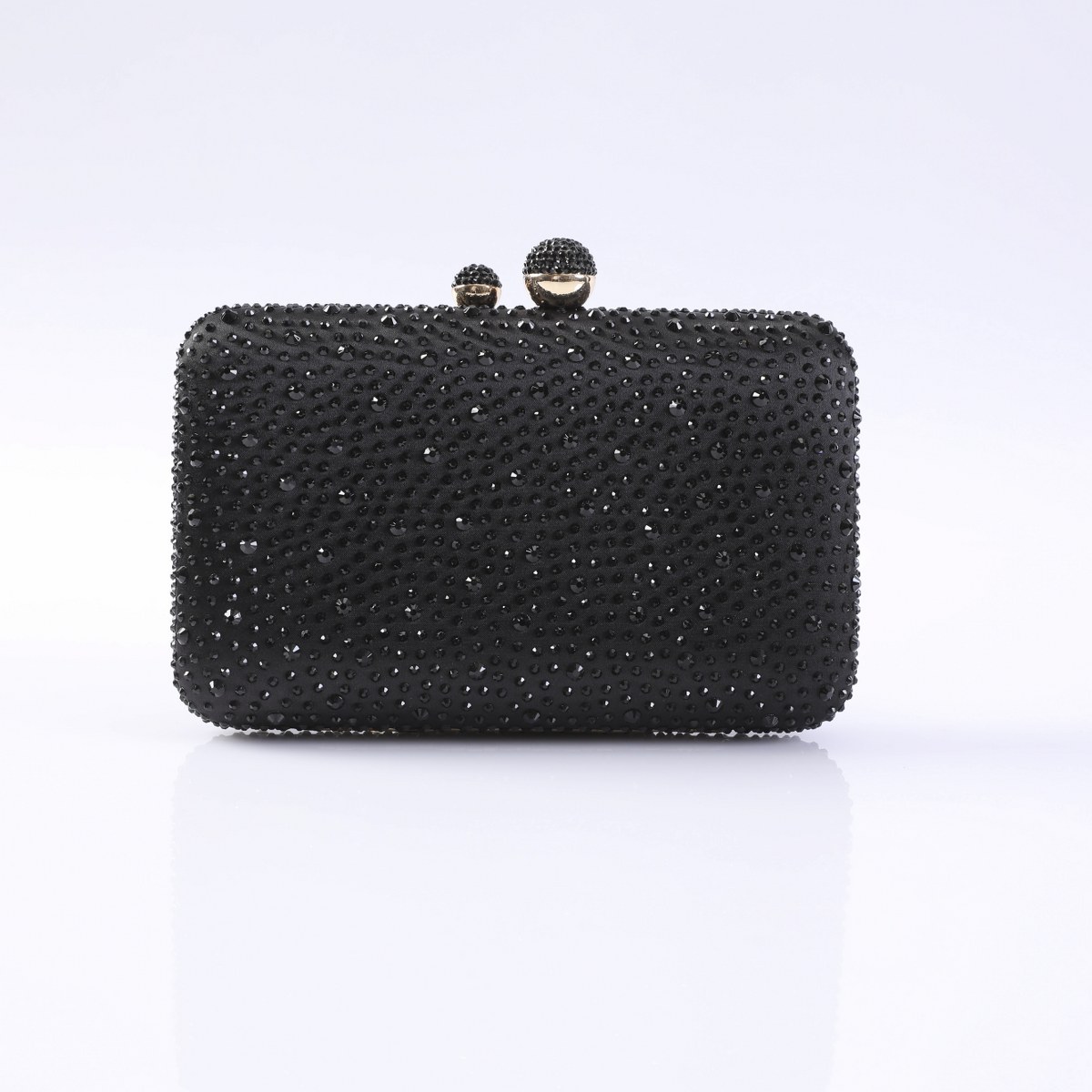 26CC080NR-1 Black beaded clutch purse with a two-ball clasp, covered in small shiny beads.