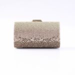 Shiny, gradient rhinestone clutch purse transitioning from light to bronze hues for evening wear.