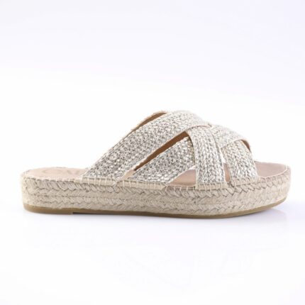 Beige braided-strap espadrille sandal with a jute-wrapped sole.
