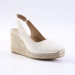White leather wedge espadrille with slingback ankle strap and braided jute heel