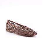 Brown lattice-cutout ballet flat with rhinestone accents.