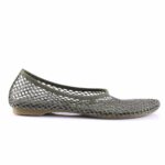 Olive green mesh ballet flat with lattice weave on a white background, low sole visible.