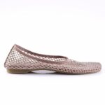 Rose pink mesh ballet flat with crystal embellishments and a tan sole
