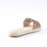 Brown perforated sandal with a braided rope sole, shown from the side on a white background, casual espadrille style